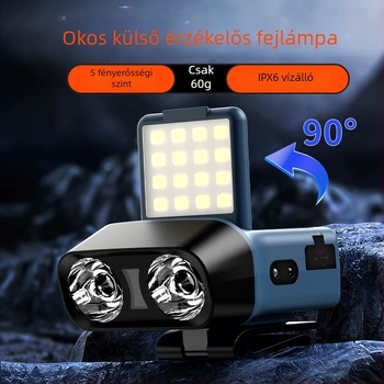 LED fejlámpa, fejre rögzíthető kültéri világítás, újratölthető, 10W, 1500mAh akkumulátor, hatótáv 100–200 m