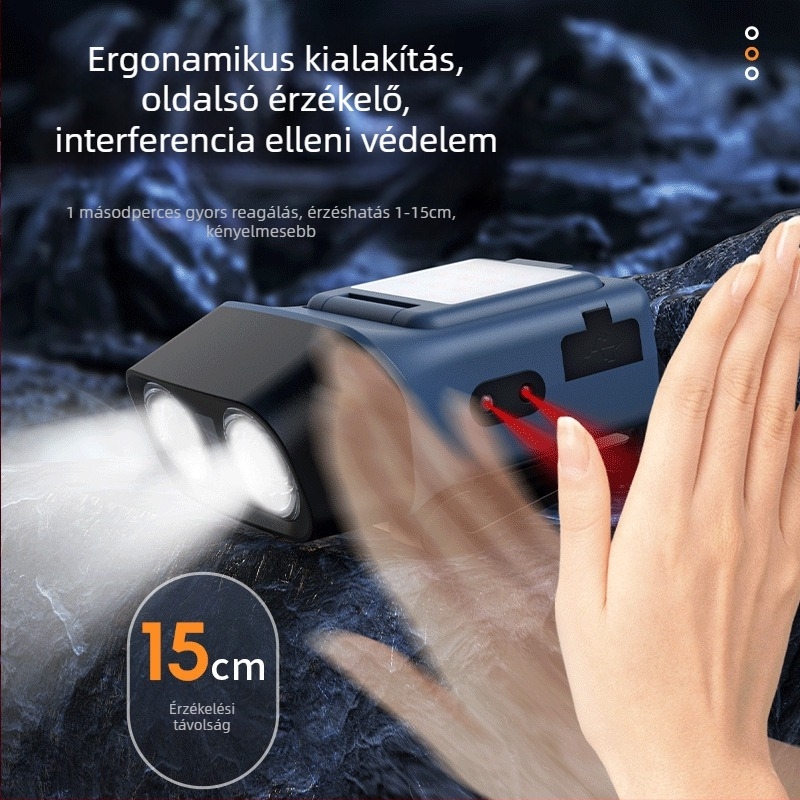 LED fejlámpa, fejre rögzíthető kültéri világítás, újratölthető, 10W, 1500mAh akkumulátor, hatótáv 100–200 m