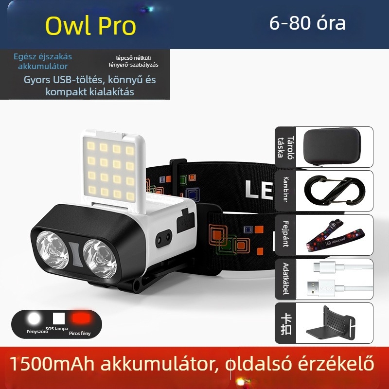 LED fejlámpa, fejre rögzíthető kültéri világítás, újratölthető, 10W, 1500mAh akkumulátor, hatótáv 100–200 m