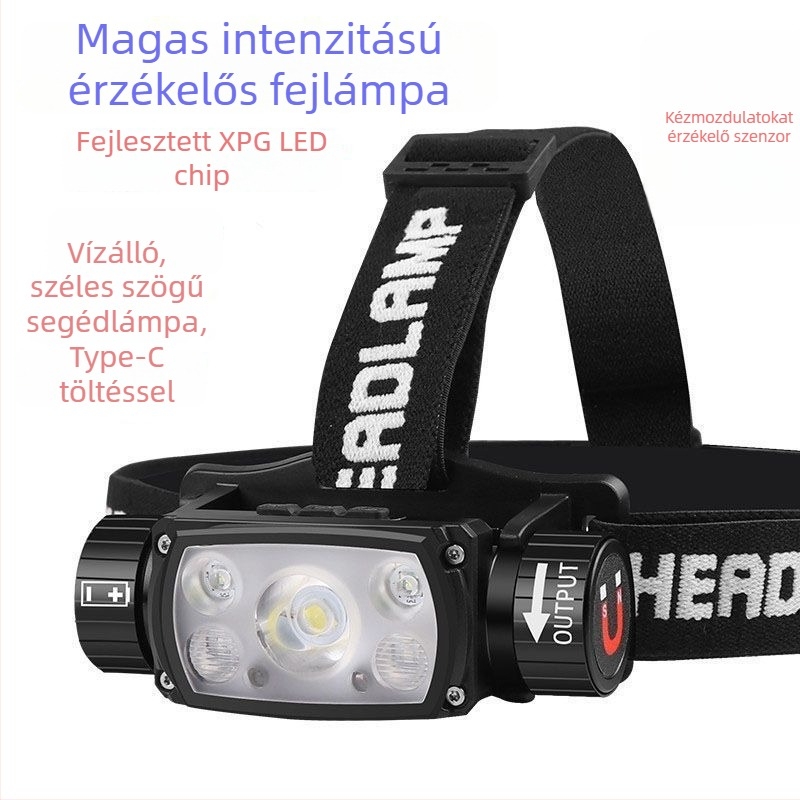LED fejlámpa, újratölthető, D01 modell, 39 g, 200 m fénysugár