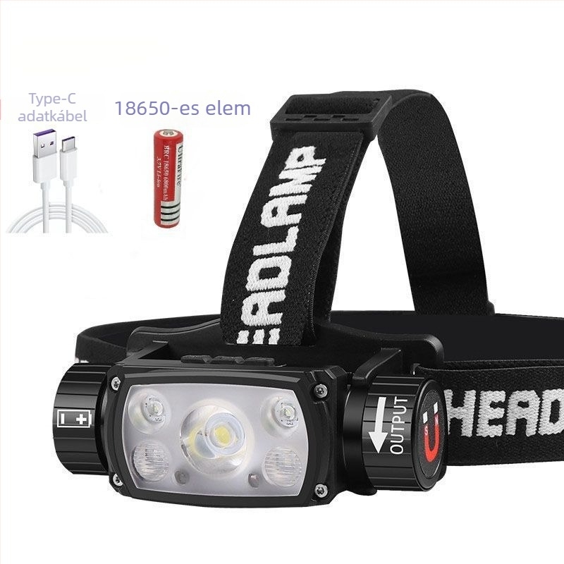 LED fejlámpa, újratölthető, D01 modell, 39 g, 200 m fénysugár