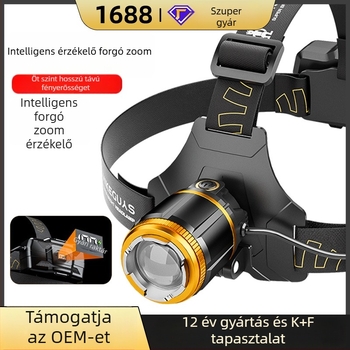 LED fejlámpa – alumíniumötvözet test; 5200mAh; 15W; 360° forgás