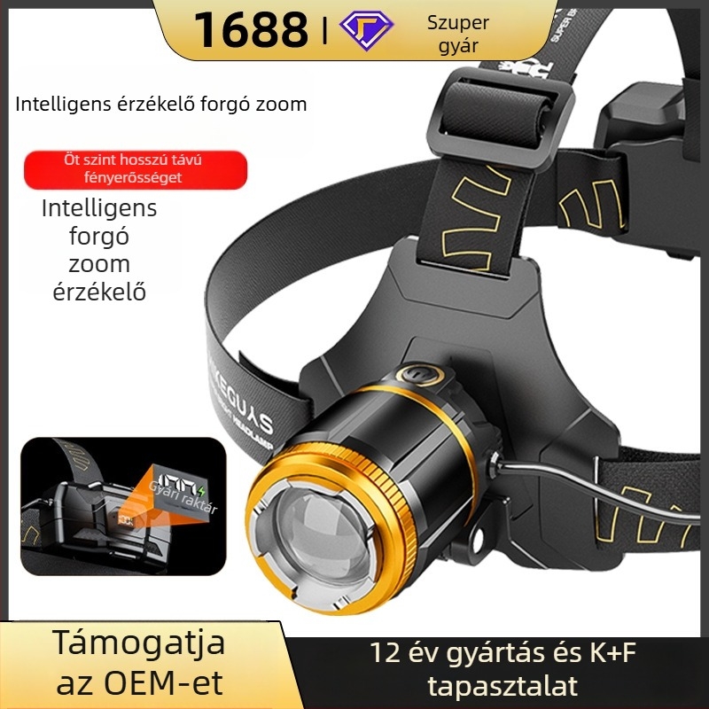 LED fejlámpa – alumíniumötvözet test; 5200mAh; 15W; 360° forgás