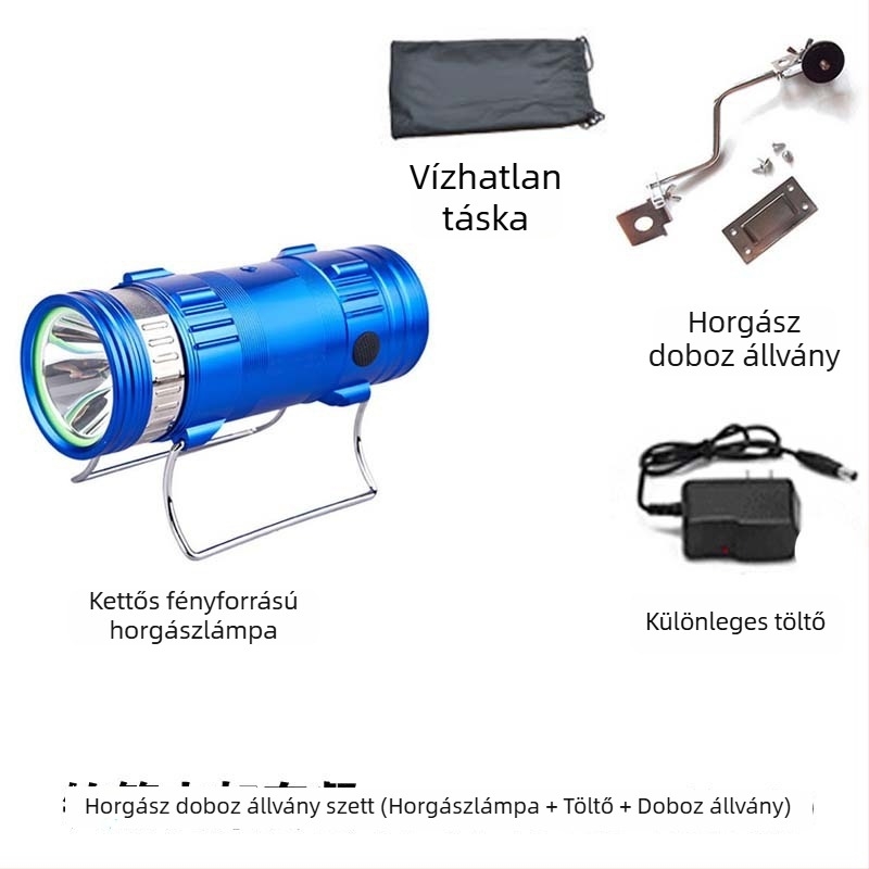 LED éjszakai horgász lámpa, alumínium ötvözet test, újratölthető, LED világítás, 100–200 m hatótávolság