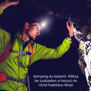 LED fejlámpa USB töltéssel, vízálló, kültéri kempingezéshez, fénysugár 0–200 m, üzemidő 3–6 óra