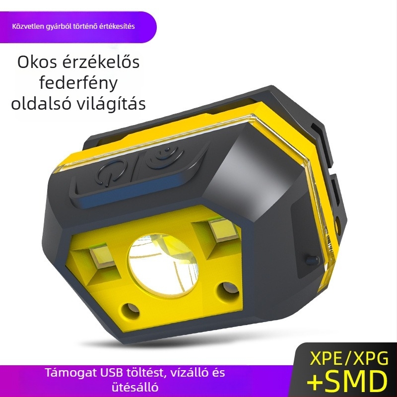 LED fejlámpa USB töltéssel, vízálló, kültéri kempingezéshez, fénysugár 0–200 m, üzemidő 3–6 óra