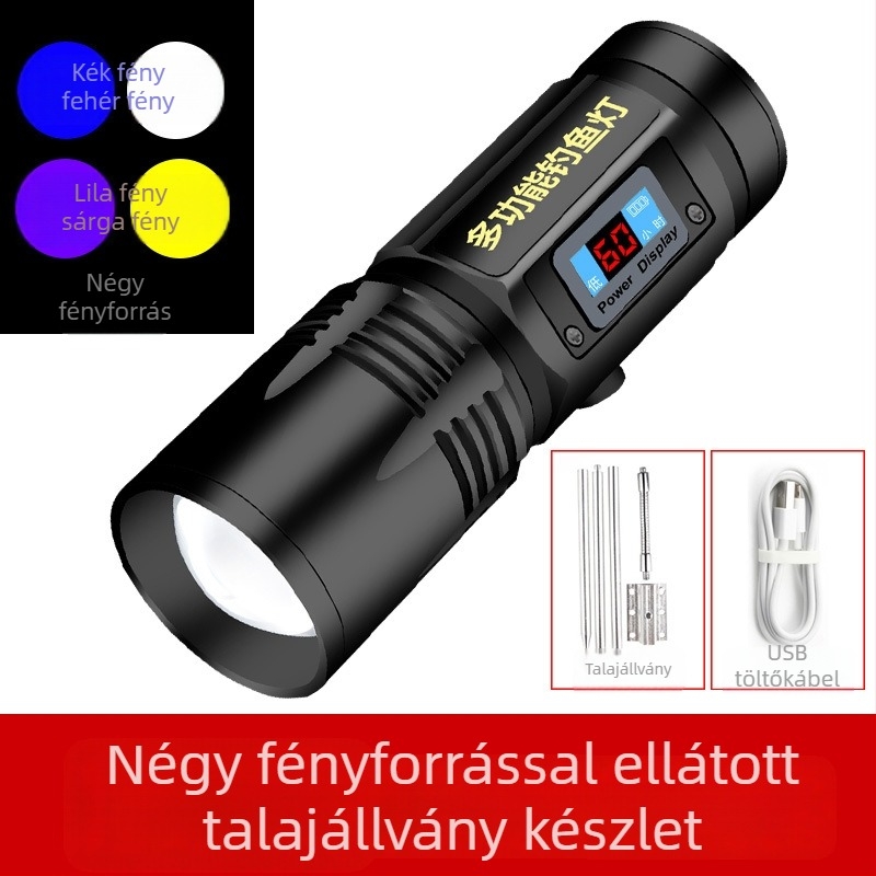 LED újratölthető éjszakai horgászlámpa, 360° forgás, 5000 mAh akkumulátor, 100–200 m hatótáv, kézi hajtás