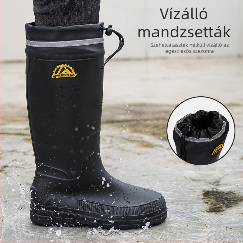 Férfi esőcsizmák magas szárú, vízálló, csúszásmentes, PVC felső rész, hálós bélés