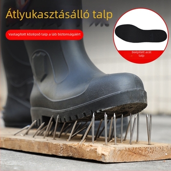 Férfiak magas esőcsizmái acél orral és acéllemez – műanyag felsőrész, műanyag talp, hálós bélés