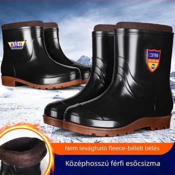 Férfi esőcsizmák rövidcsővel, vízicipő-stílus, PVC felső, gumírozott talp, hálós bélés, csúszásmentes