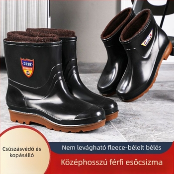 Férfi esőcsizmák rövidcsővel, vízicipő-stílus, PVC felső, gumírozott talp, hálós bélés, csúszásmentes