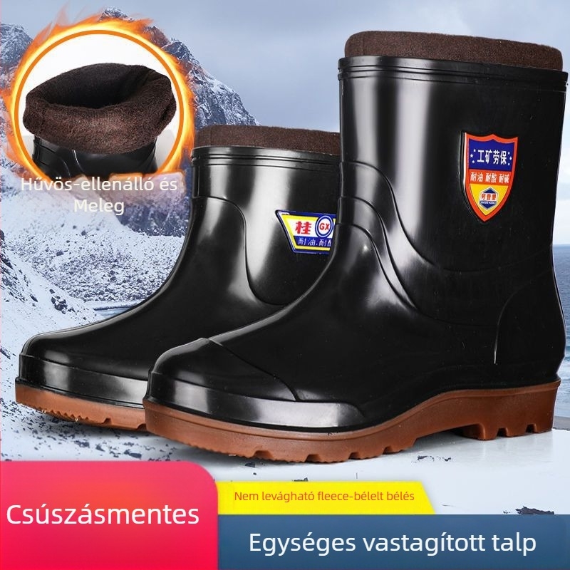 Férfi esőcsizmák rövidcsővel, vízicipő-stílus, PVC felső, gumírozott talp, hálós bélés, csúszásmentes
