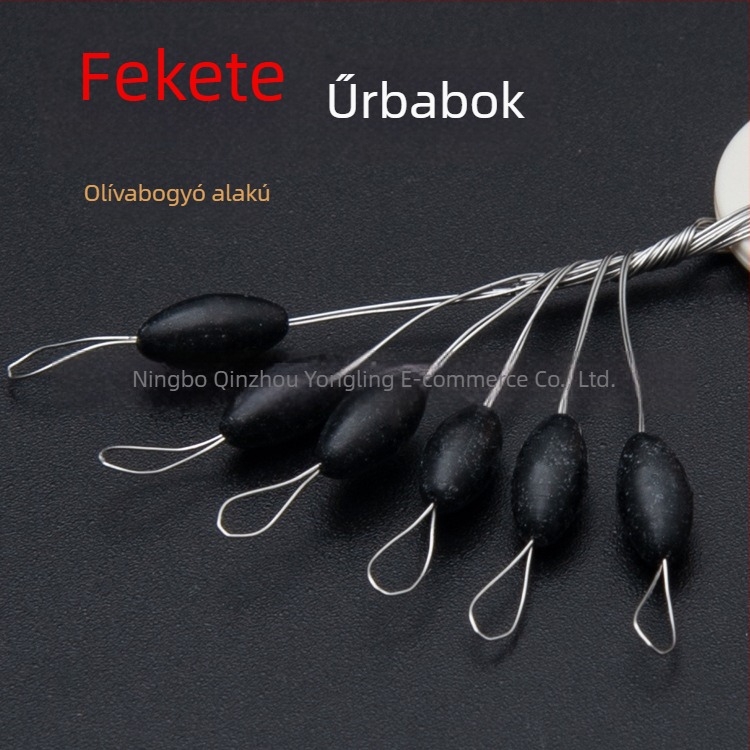 Gumi űrgyöngyök horgászathoz, készlet 60 darab, olív alakú, fekete, jade szín és különböző színek