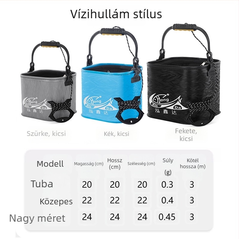 Új megvastagított EVA négyszögletes vödör, összecsukható horgász- és vízvödör, hordozható kemping vödör