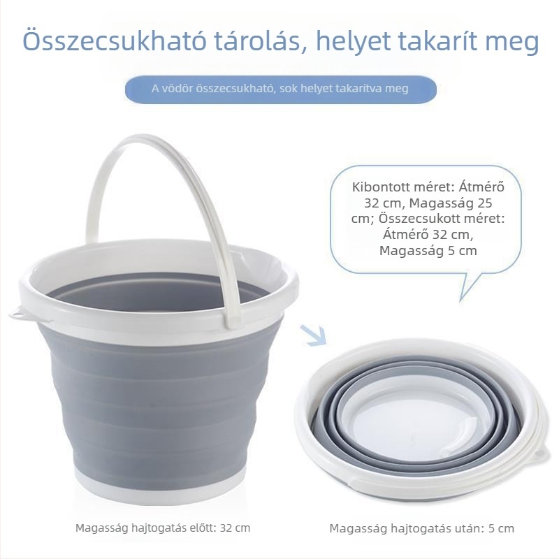 Összecsukható vízvödör fogantyúval, műanyagból, otthoni használatra, utazáshoz és kültéri tevékenységekhez, autómosáshoz és horgászathoz