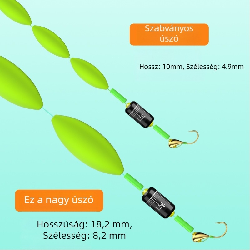 Hagyományos horgászkészlet kis arany horoggal, hét csillagos úszóval és fő zsinórral compóhoz