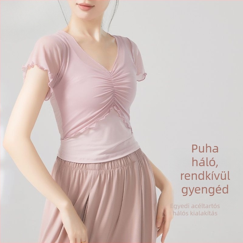 Női balettbody etnikus tánchoz — rövid ujjú, poliészter-spandex keverék, 2025 tavasz