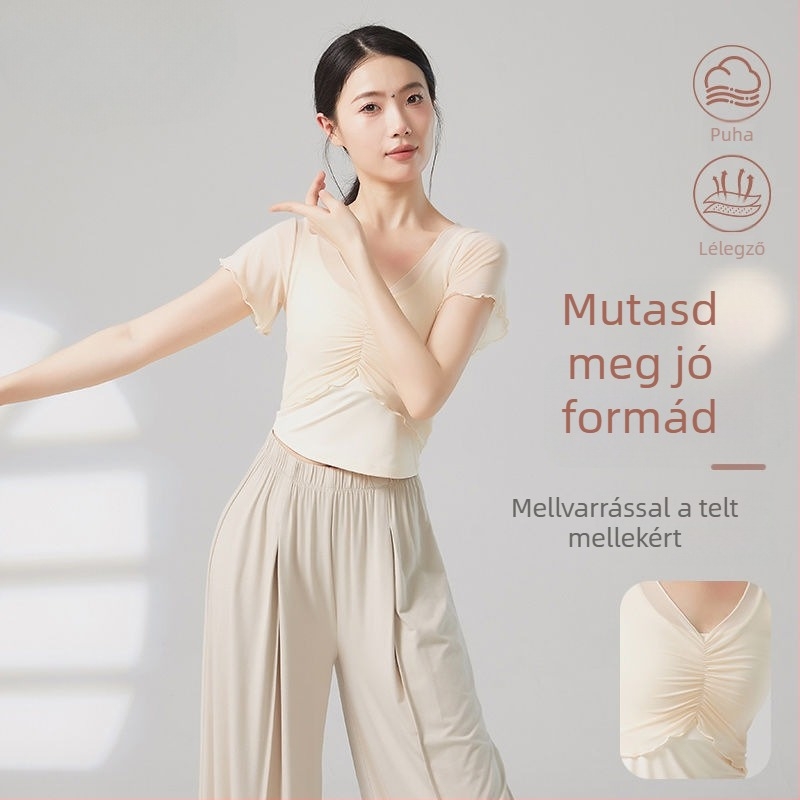 Női balettbody etnikus tánchoz — rövid ujjú, poliészter-spandex keverék, 2025 tavasz