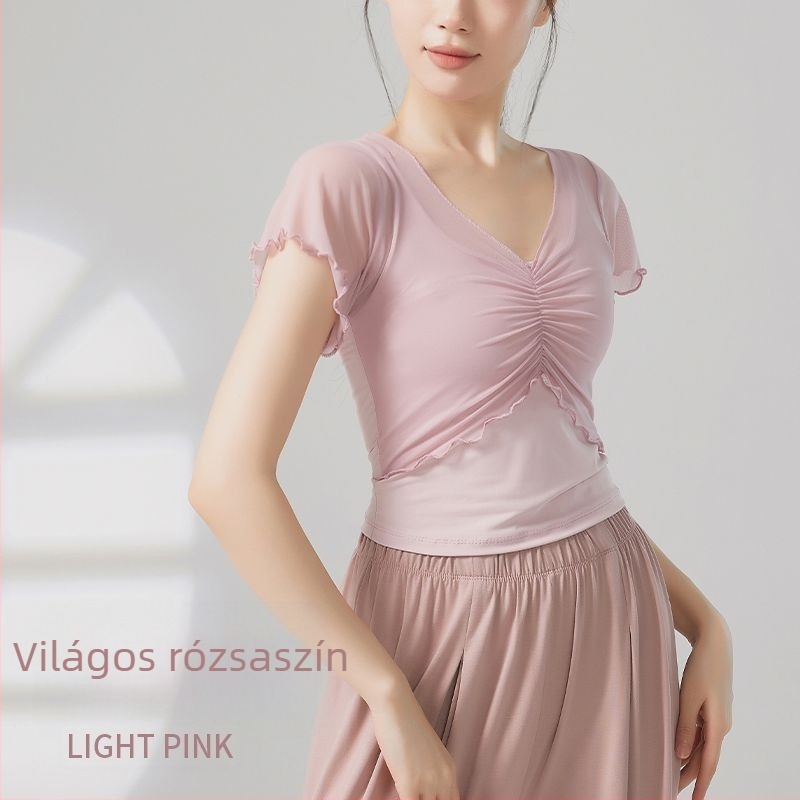 Női balettbody etnikus tánchoz — rövid ujjú, poliészter-spandex keverék, 2025 tavasz