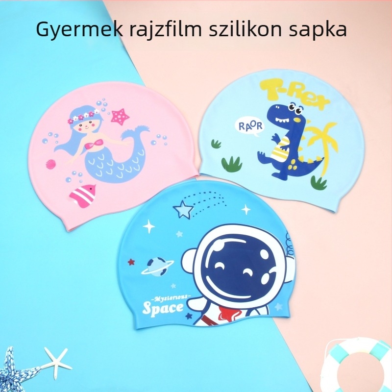 Gyerekeknek szilikon úszósapka – vízálló, uniszex, aranyos karikatúra dizájn úszáshoz és vízi tevékenységekhez