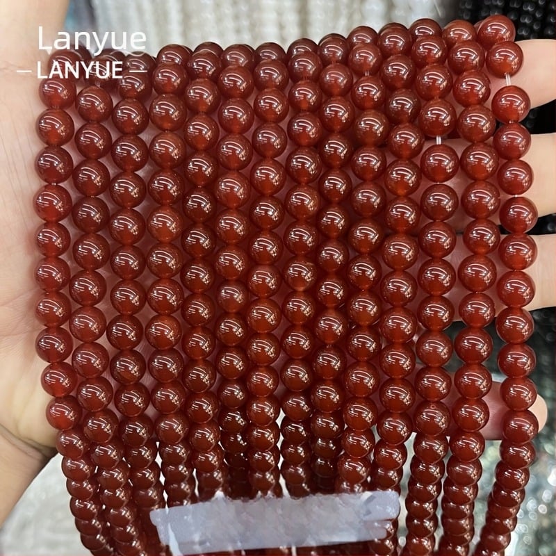 Természetes 7A piros achát kerek gyöngyök, laza gyöngyök, félkész kézzel készített DIY ékszer alkatrészek nyakláncokhoz