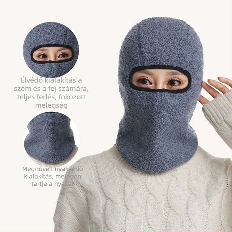 Téli fleece-bevonatú meleg fejvédő szél- és porvédővel, integrált kerékpáros maszk, nyakmelegítő és fülvédő, uniszex