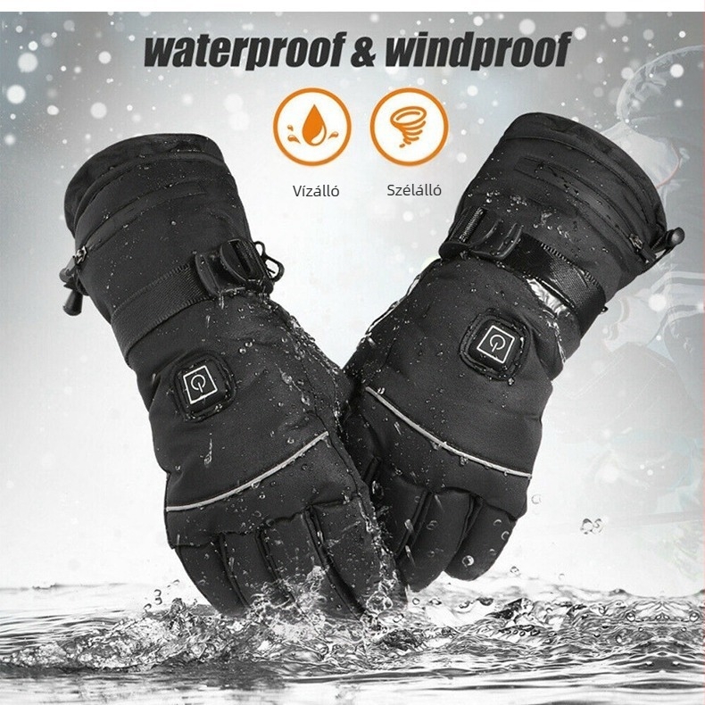 Síkesztyűk lítiumakkumulátoros fűtéssel, teljes ujj- és tenyérfűtés, vízálló nejlon bélés pamuttal, felnőttek, uniszex