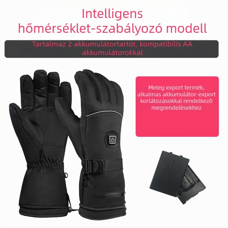 Síkesztyűk lítiumakkumulátoros fűtéssel, teljes ujj- és tenyérfűtés, vízálló nejlon bélés pamuttal, felnőttek, uniszex