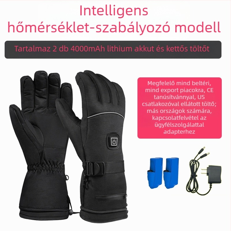 Síkesztyűk lítiumakkumulátoros fűtéssel, teljes ujj- és tenyérfűtés, vízálló nejlon bélés pamuttal, felnőttek, uniszex