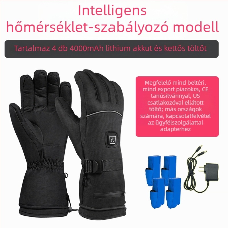 Síkesztyűk lítiumakkumulátoros fűtéssel, teljes ujj- és tenyérfűtés, vízálló nejlon bélés pamuttal, felnőttek, uniszex