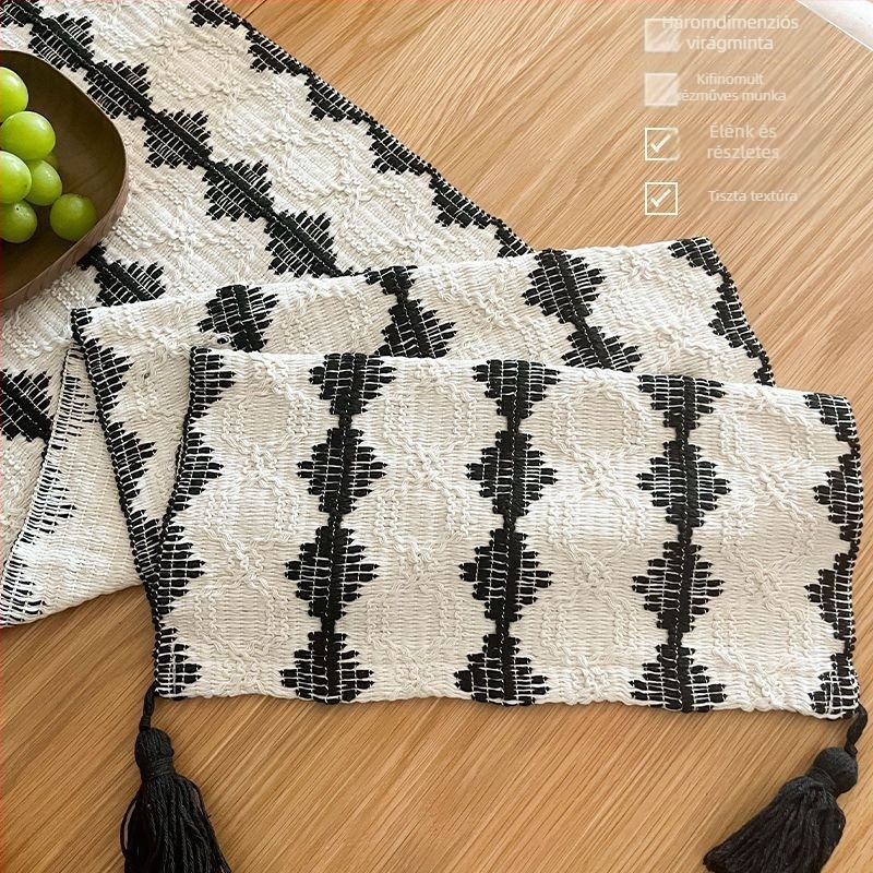 Asztali zászló - pamut-len keverék, geometrikus minta, minimalistikus modern stílus, nappali dekoráció