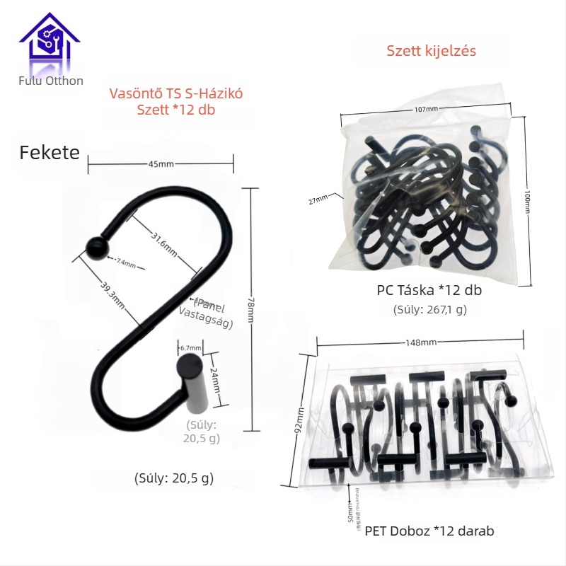 Fém függönykampó, hengert formájú T- és S-alakú dizájn, modern minimalista stílus, fu'luo