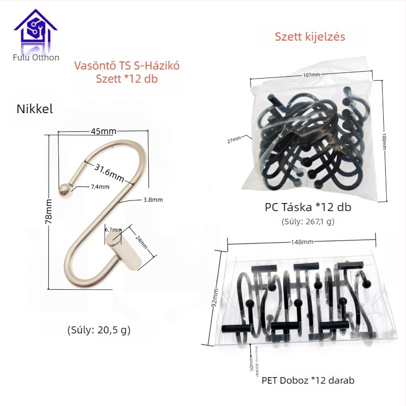 Fém függönykampó, hengert formájú T- és S-alakú dizájn, modern minimalista stílus, fu'luo