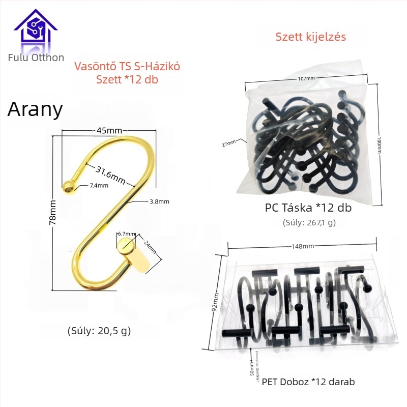 Fém függönykampó, hengert formájú T- és S-alakú dizájn, modern minimalista stílus, fu'luo