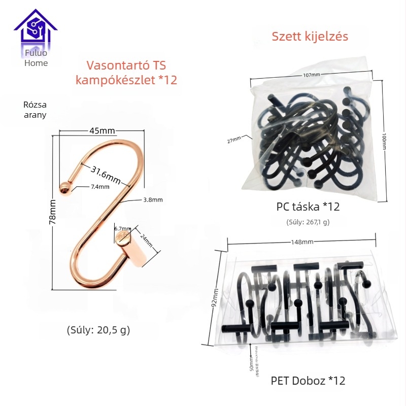 Fém függönykampó, hengert formájú T- és S-alakú dizájn, modern minimalista stílus, fu'luo