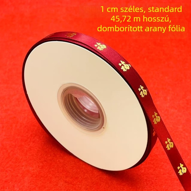 Ajándékcsomagoló szalag arany fóliás hőnyomással — díszítő szalag ajándékcsomagoláshoz (arany fóliás hőnyomás; díszítő szalag; alkalmas ajándékcsomagolásra)