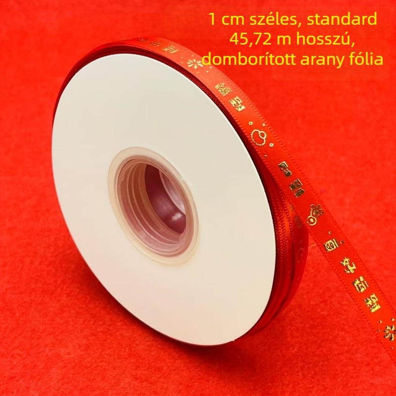 Ajándékcsomagoló szalag arany fóliás hőnyomással — díszítő szalag ajándékcsomagoláshoz (arany fóliás hőnyomás; díszítő szalag; alkalmas ajándékcsomagolásra)