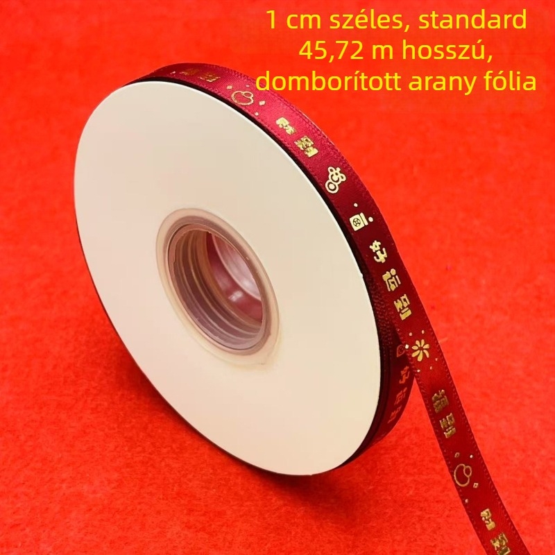 Ajándékcsomagoló szalag arany fóliás hőnyomással — díszítő szalag ajándékcsomagoláshoz (arany fóliás hőnyomás; díszítő szalag; alkalmas ajándékcsomagolásra)