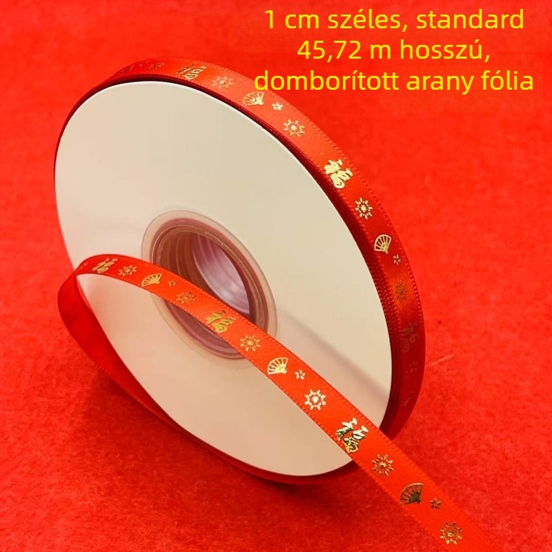 Ajándékcsomagoló szalag arany fóliás hőnyomással — díszítő szalag ajándékcsomagoláshoz (arany fóliás hőnyomás; díszítő szalag; alkalmas ajándékcsomagolásra)