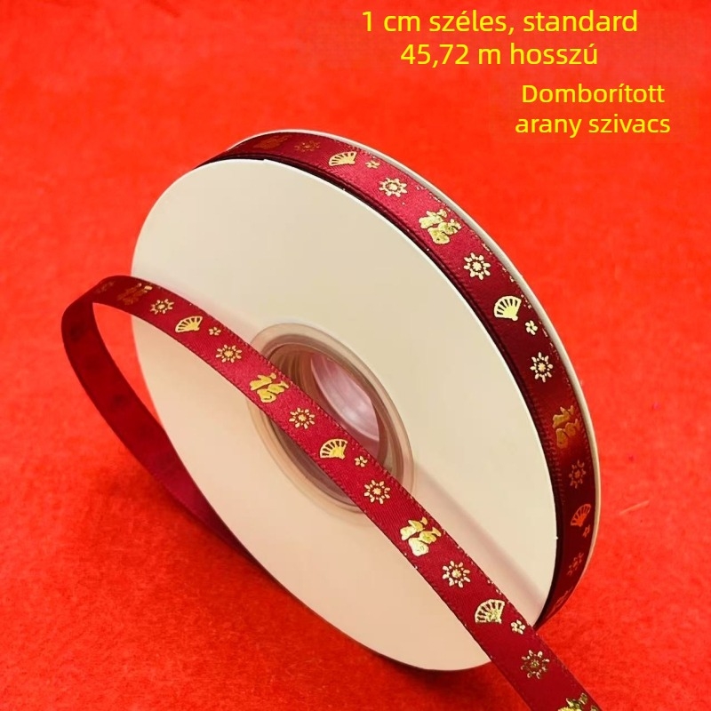 Ajándékcsomagoló szalag arany fóliás hőnyomással — díszítő szalag ajándékcsomagoláshoz (arany fóliás hőnyomás; díszítő szalag; alkalmas ajándékcsomagolásra)