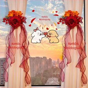 Esküvői szobai függönykötő dupla boldogság medállal; Anyag: szalag; Márka: Flower spark red; Termékkód: 2015712; Csomagolás: Opp bag