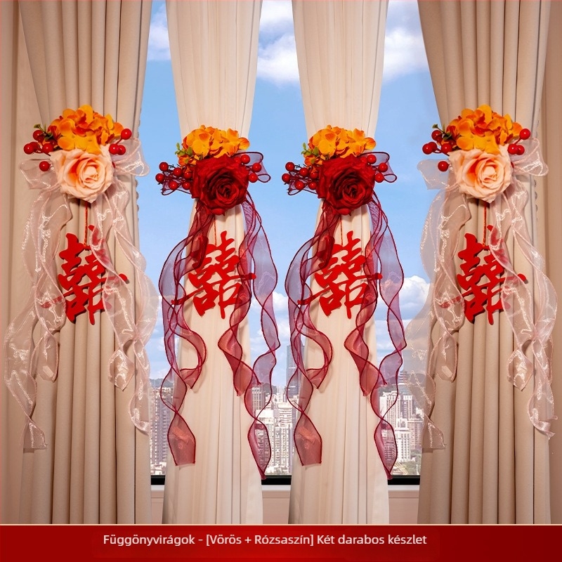 Esküvői szobai függönykötő dupla boldogság medállal; Anyag: szalag; Márka: Flower spark red; Termékkód: 2015712; Csomagolás: Opp bag