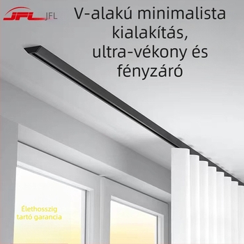 JFL-V01 Ultra vékony alumínium függöny sín, rejtett V-s alakú kialakítás, könnyed luxus függöny sín a függesztéshez, tömítés, görgő és ragasztó