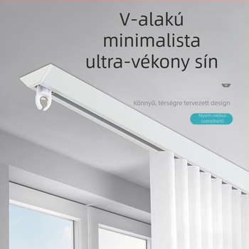 JFL-V01 Ultra vékony alumínium függöny sín, rejtett V-s alakú kialakítás, könnyed luxus függöny sín a függesztéshez, tömítés, görgő és ragasztó