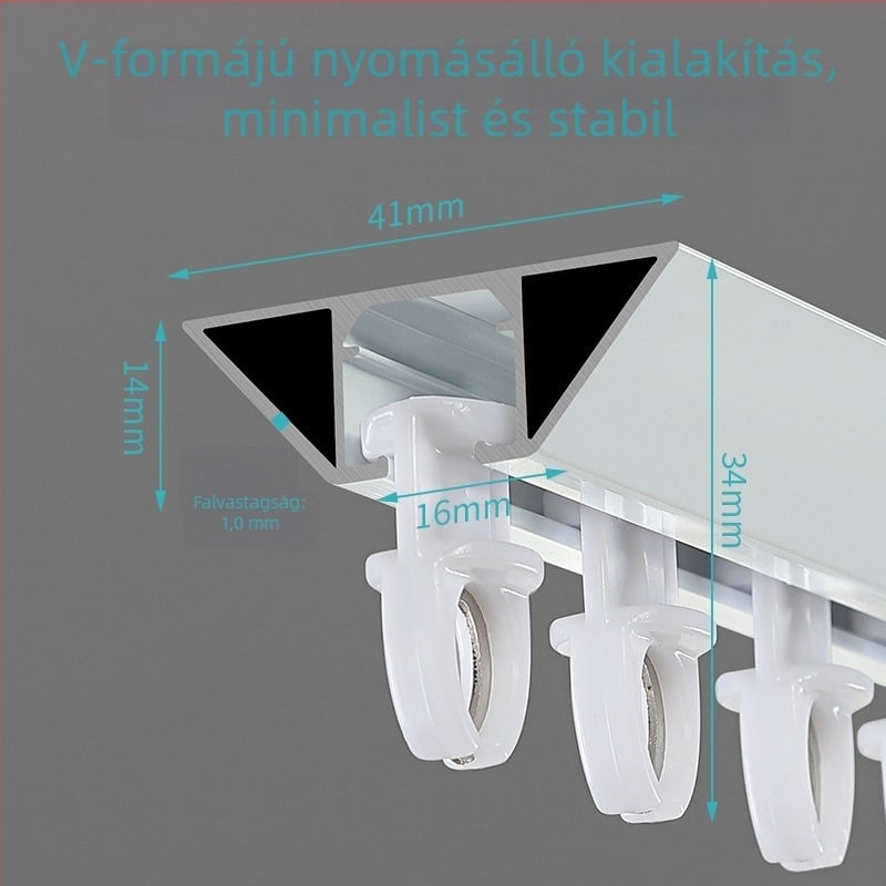 JFL-V01 Ultra vékony alumínium függöny sín, rejtett V-s alakú kialakítás, könnyed luxus függöny sín a függesztéshez, tömítés, görgő és ragasztó