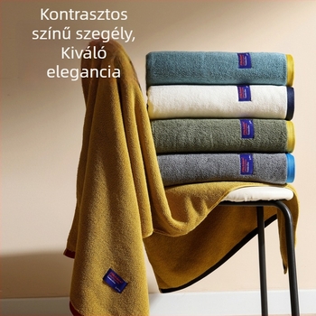 100% pamutból készült vastagabb fürdőlepedő kontrasztos szegéllyel, antibakteriális és nagyon nedvszívó, a test teljes befedésére