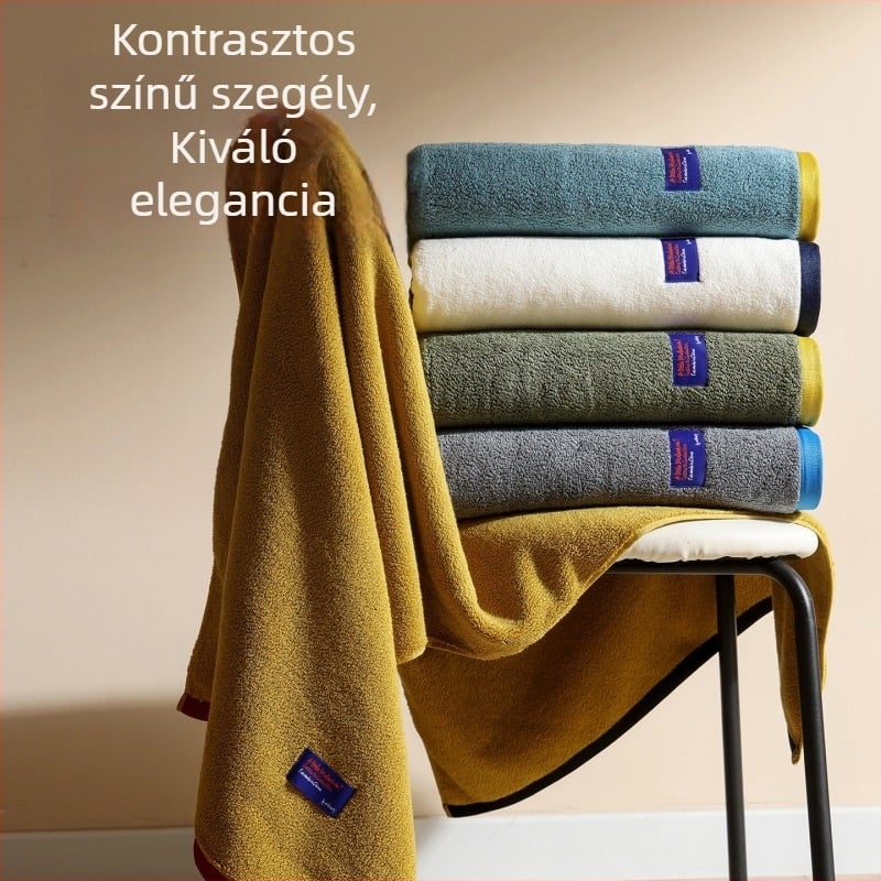 100% pamutból készült vastagabb fürdőlepedő kontrasztos szegéllyel, antibakteriális és nagyon nedvszívó, a test teljes befedésére