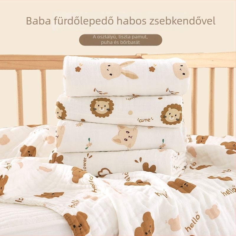 Baba fürdőlepedő- hat rétegű géz, ultra puha, nedvszívó, tiszta pamut; anyag: pamut, fonal: 150d, kategória: fürdőlepedő, mosásra