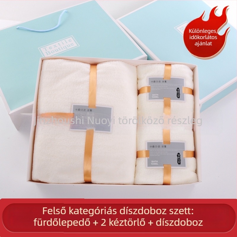 Három darabos korall plüss törölközők logóval ellátott ajándékdobozzal