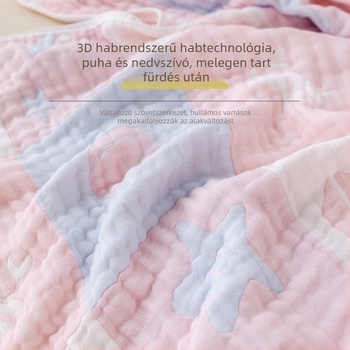 Gyerekeknek készült géz fürdőlepedő kapucnival, jacquard, 300–400 g
